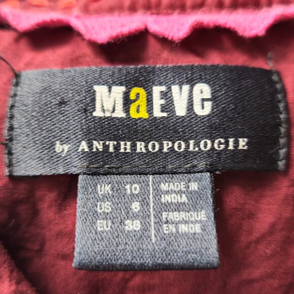 Anthropologie Maeve Embroidered Button Down Burgundy Size 6 - Picture 3 of 7